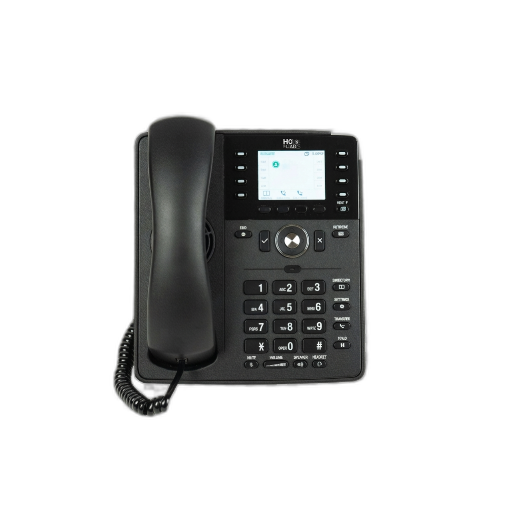 Bordtelefon med skærm — symbol på B2B-telemarketing og mødebooking